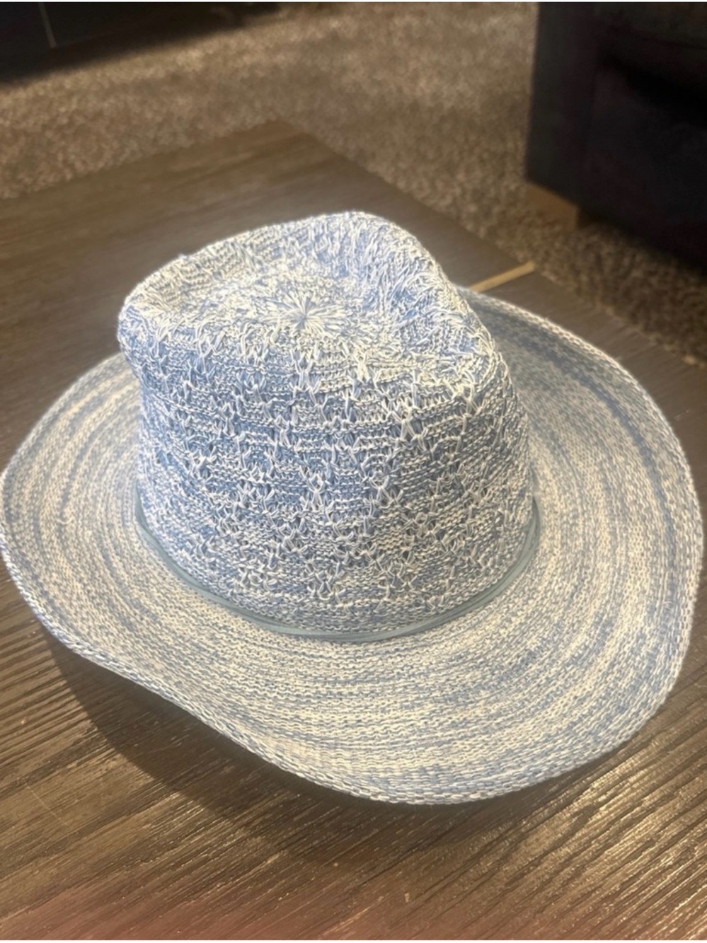Light Blue Woven Straw Fedora Hat